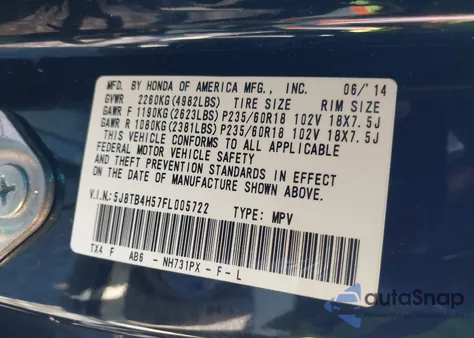 2015 Acura Rdx z USA, uszkodzony, nr VIN 5J8TB4H57FL005722